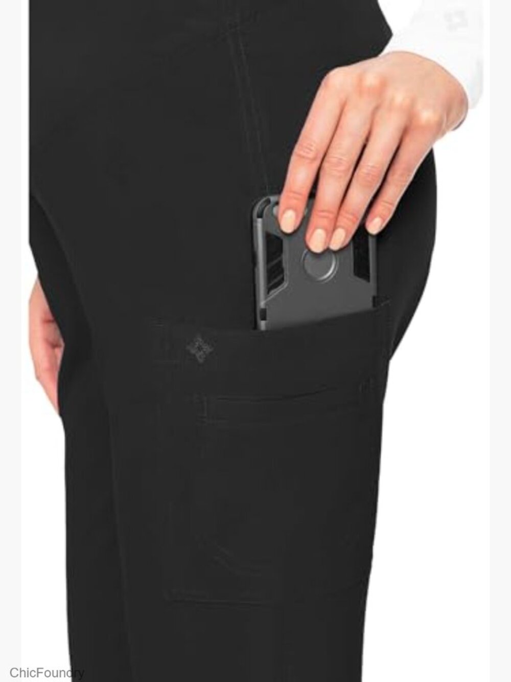 Maternity Scrub Pants Straight Leg 3 Pockets Jersey Knit Waist Panel - Picture 2 of 5